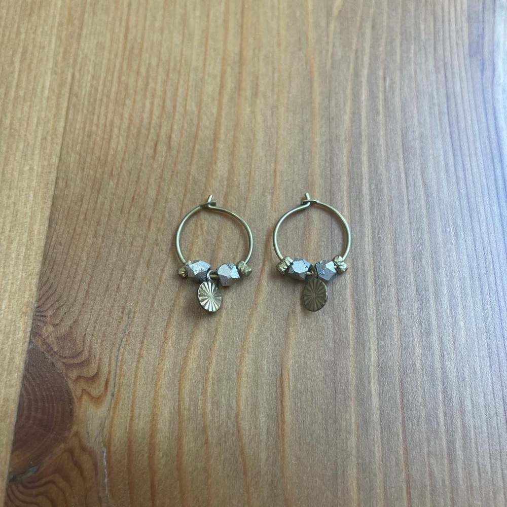 Small Gold Hoop Earrings with Charm Details